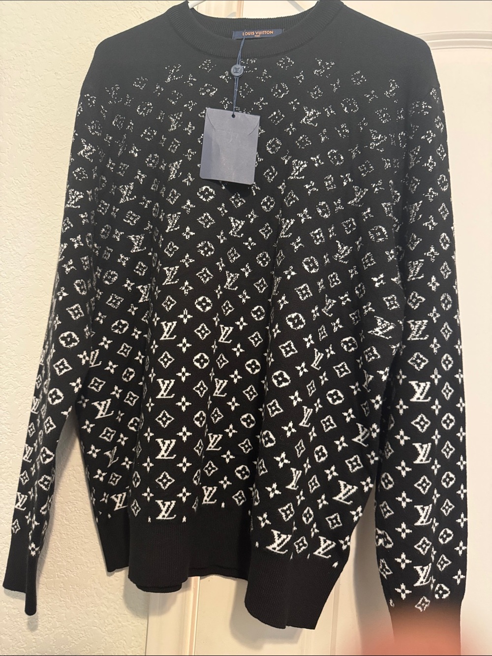 Louis Vuitton Black and White Monogram Knit Crewneck Sweater